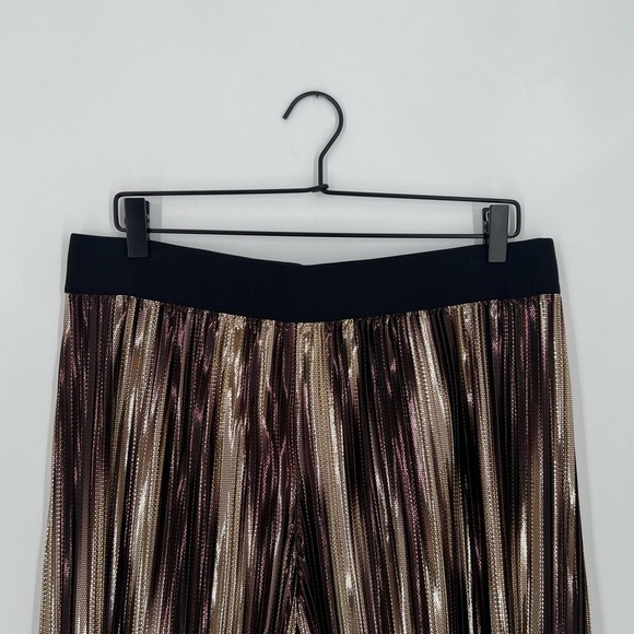 Alice + Olivia Elba Metallic Wide Leg Cropped Plisse Culotte Pants Gold Multi - Picture 1 of 4